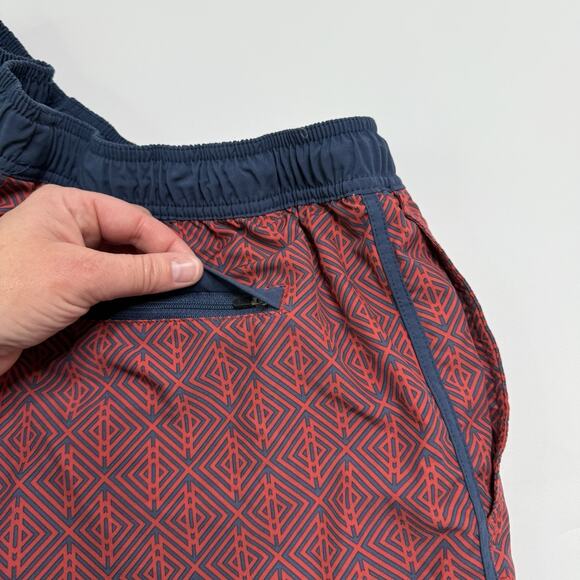 Fair Harbor Swim Shorts Men Size XL Red Geometric Print Trunks Board Suit Lined - Picture 10 of 13